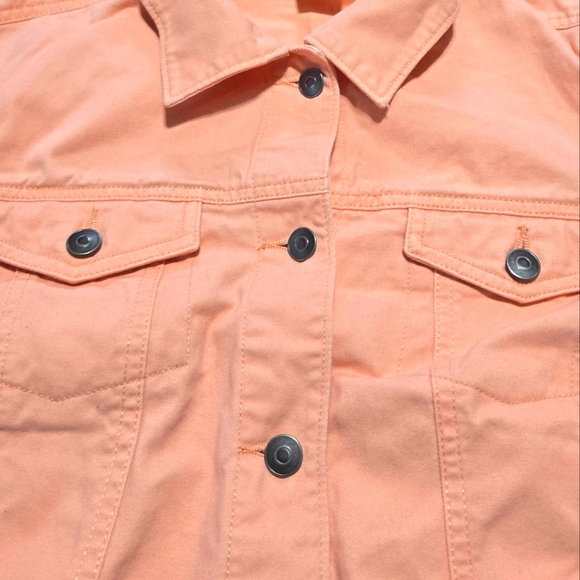 Faded Glory Coral Jean Jacket Cropped Denim Size L (12-14) - Picture 2 of 6